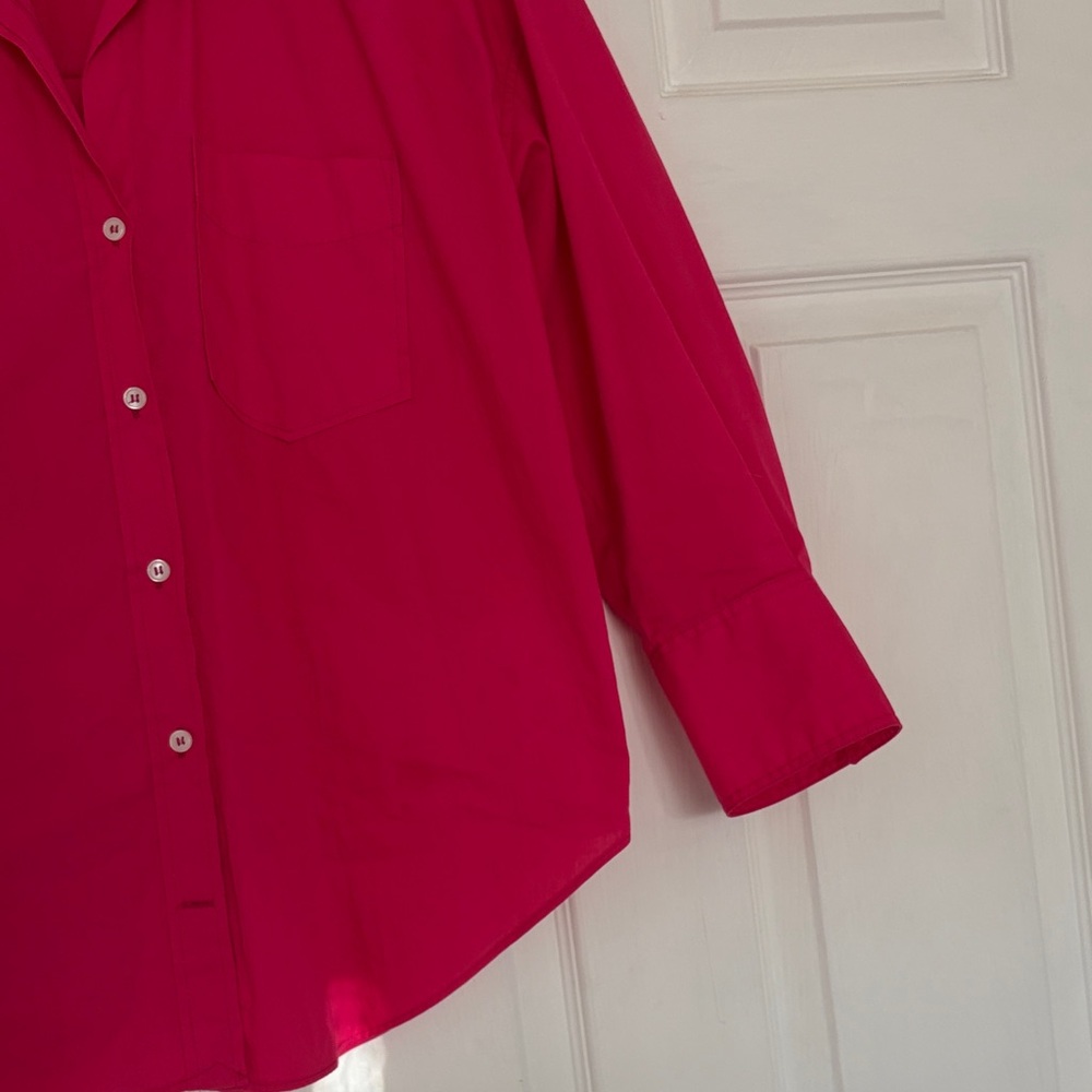 ZARA Bright Fuchsia Pink Long Sleeve Poplin Blouse XS Oversized - Picture 5 of 11